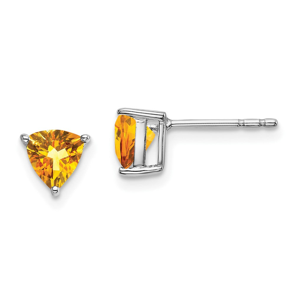 14k White Gold 5mm Trillion Citrine Post Earrings
