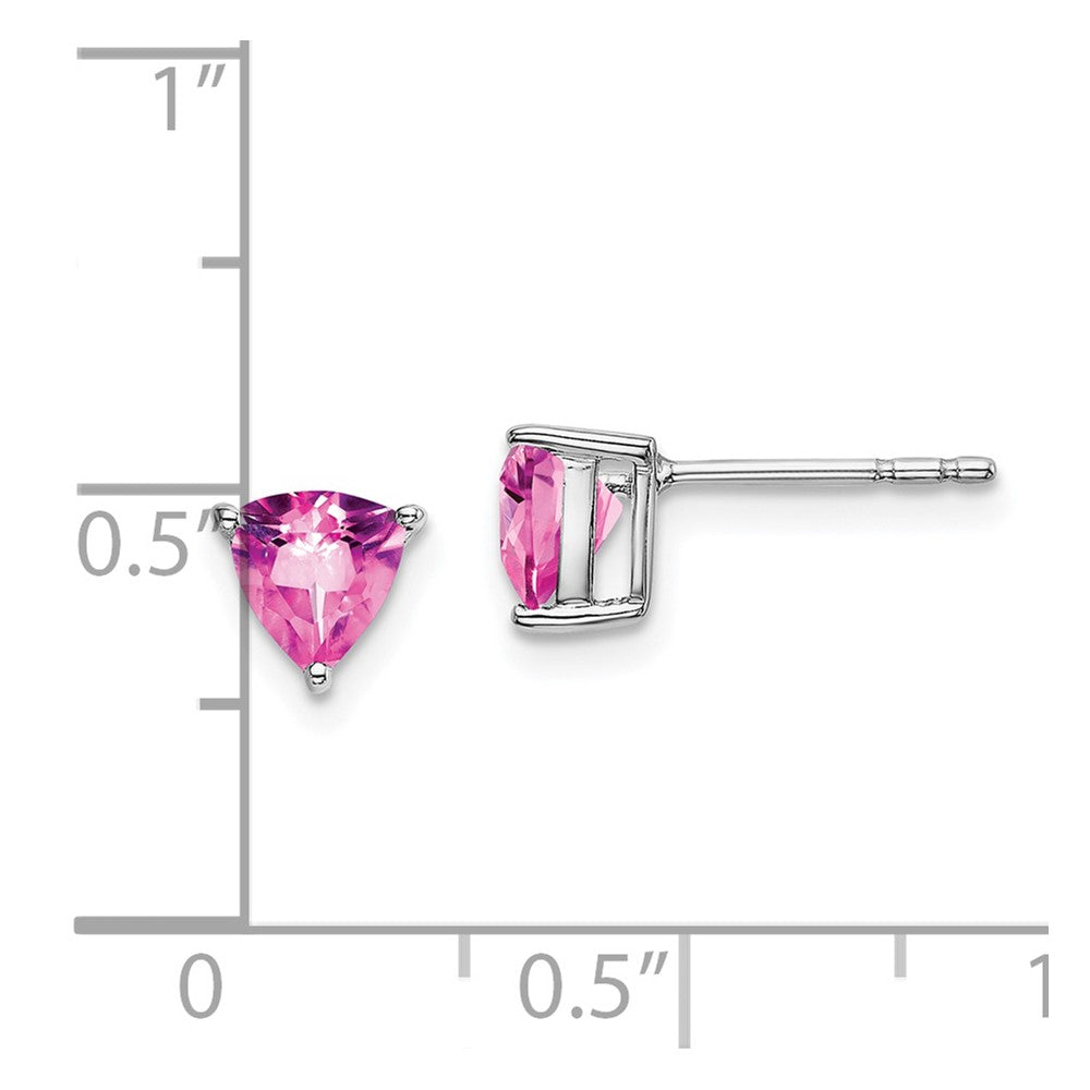 14k White Gold 5mm Trillion Lab Created Pink Sapphire Post Earrings