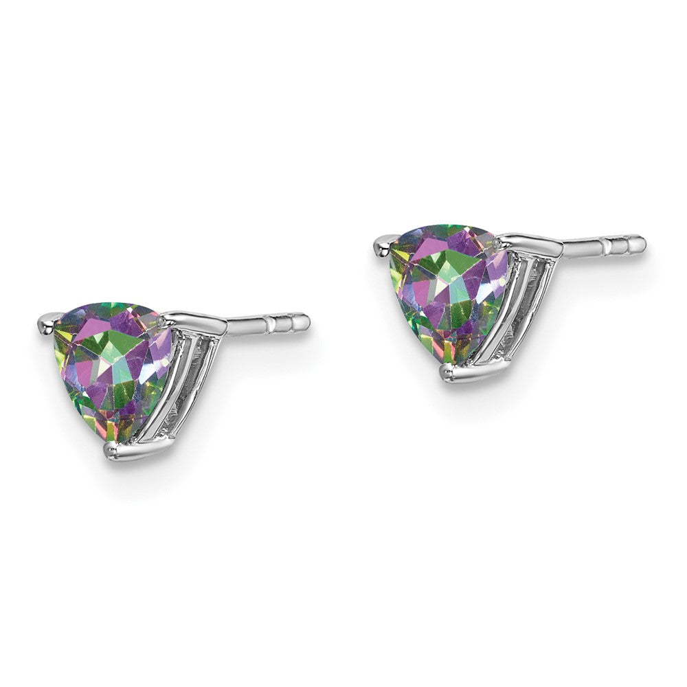 14k White Gold 5mm Trillion Mystic Fire Topaz Post Earrings