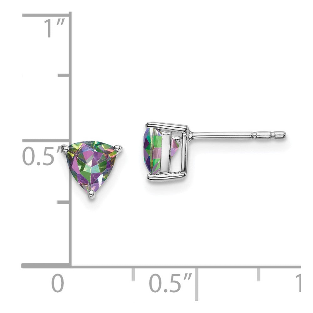 14k White Gold 5mm Trillion Mystic Fire Topaz Post Earrings