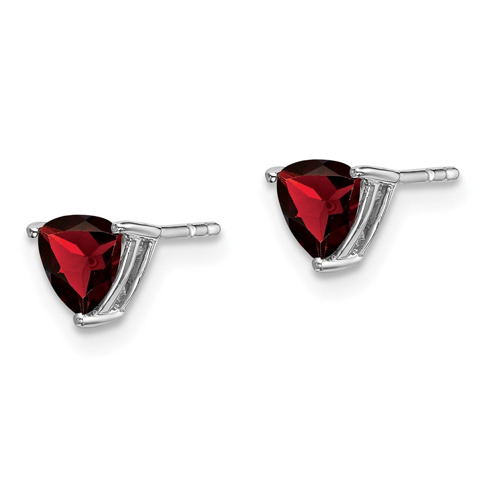 14k White Gold 5mm Trillion Garnet Post Earrings