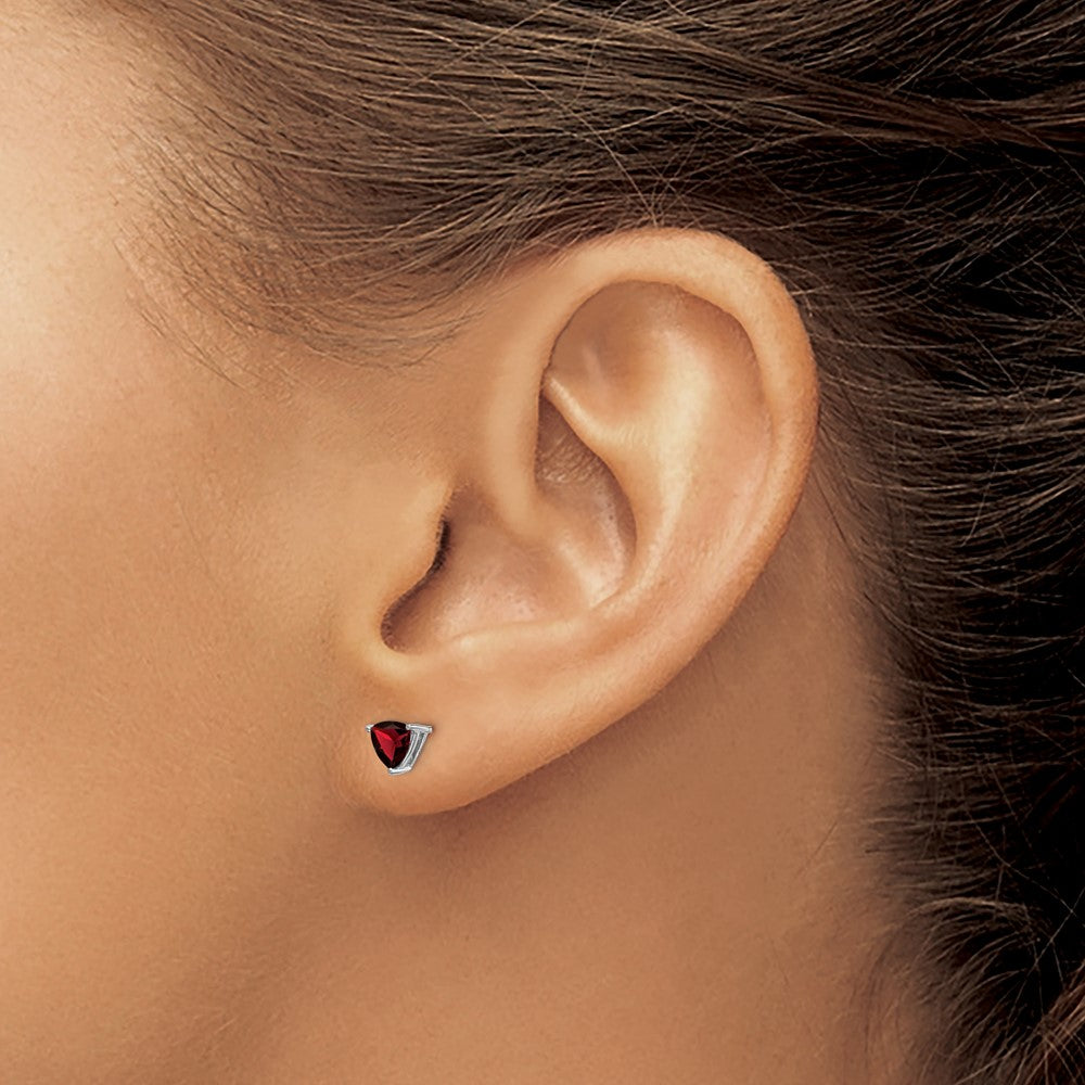 14k White Gold 5mm Trillion Garnet Post Earrings
