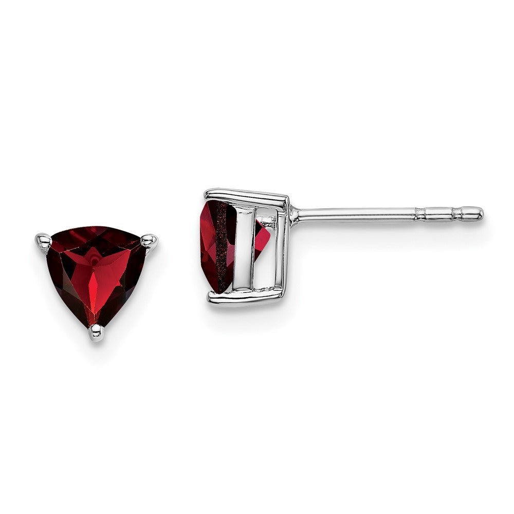 14k White Gold 5mm Trillion Garnet Post Earrings