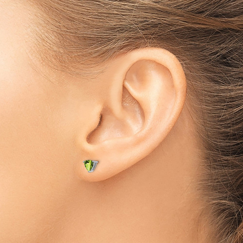 14k White Gold 5mm Trillion Peridot Post Earrings