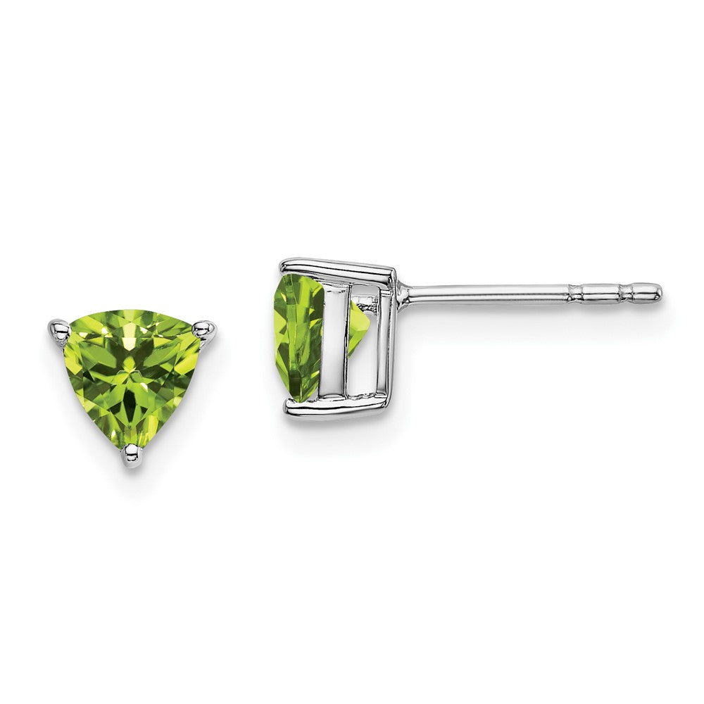 14k White Gold 5mm Trillion Peridot Post Earrings