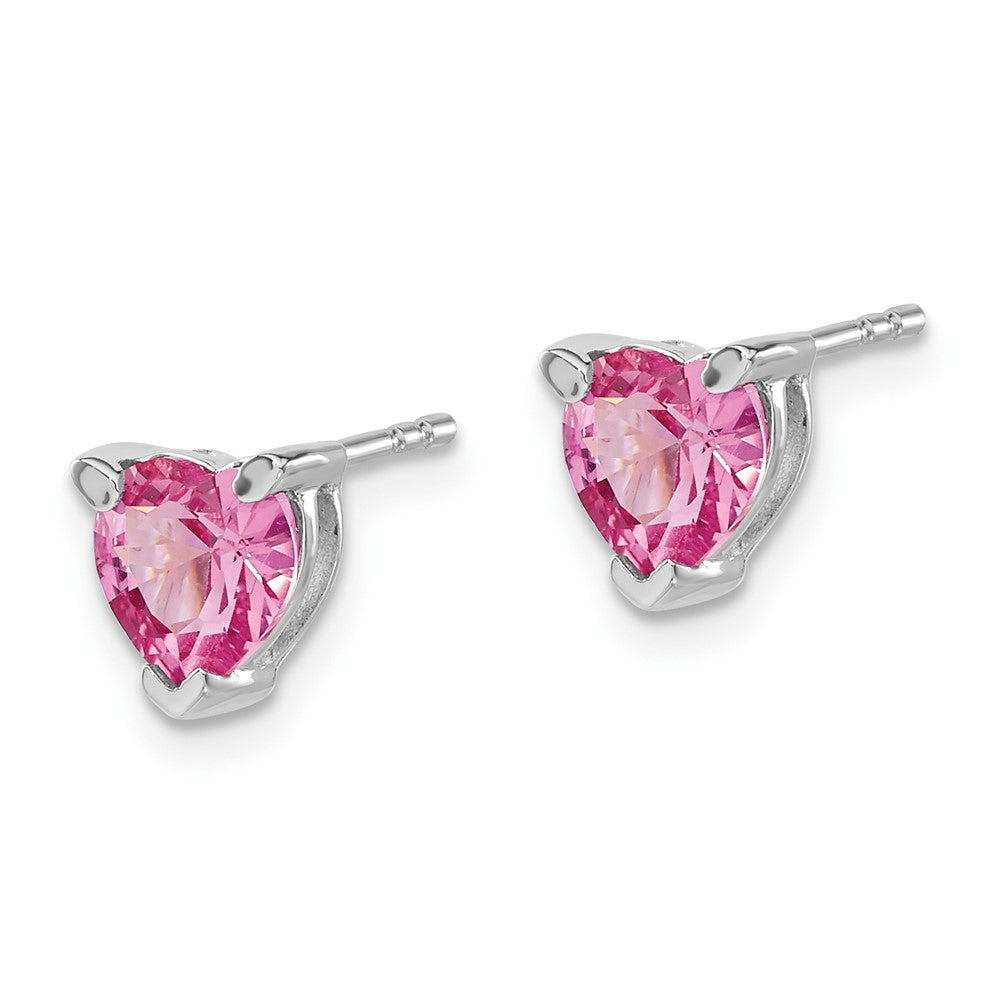 14k White Gold 6mm Heart Lab Created Pink Sapphire Post Earrings