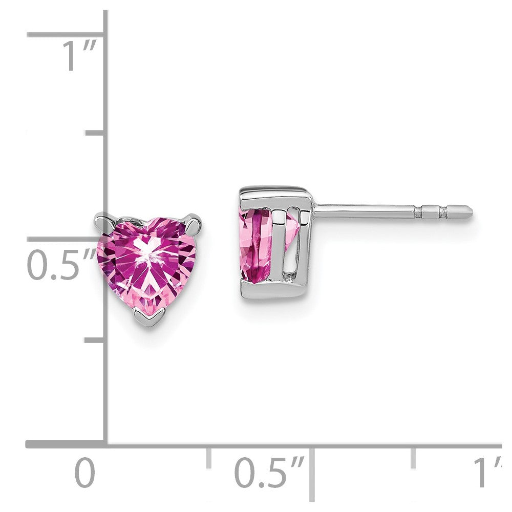 14k White Gold 6mm Heart Lab Created Pink Sapphire Post Earrings