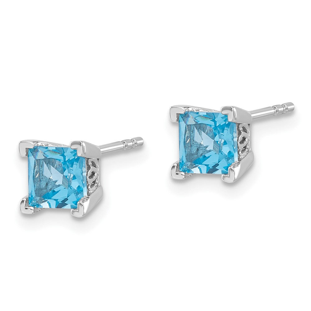 14k White Gold 5mm Square Blue Topaz Post Earrings