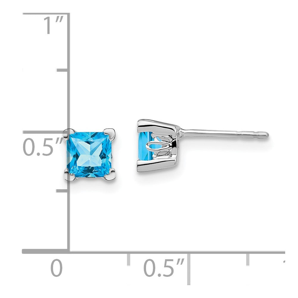 14k White Gold 5mm Square Blue Topaz Post Earrings