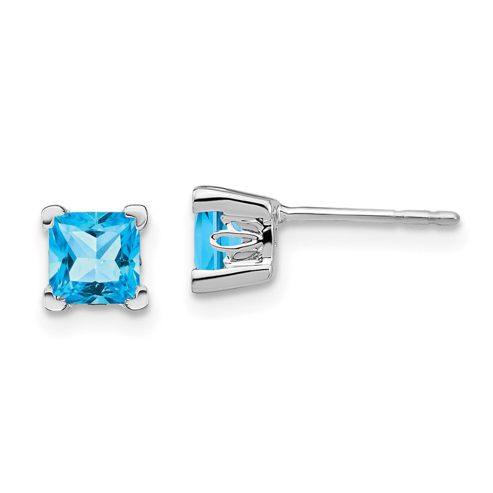 14k White Gold 5mm Square Blue Topaz Post Earrings