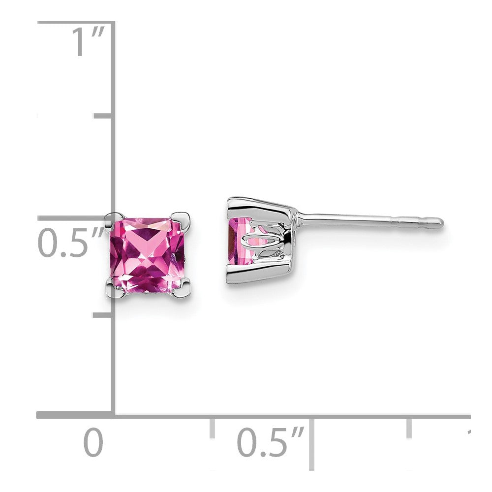 14k White Gold 5mm Princess Lab Created Pink Sapphire Post Earrings