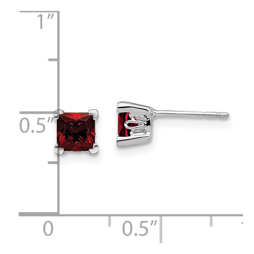 14k White Gold 5mm Square Garnet Post Earrings