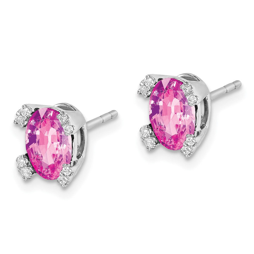 14k White Gold 7x5mm Oval Lab Created Pink Sapphire and Diamond Post Earrings