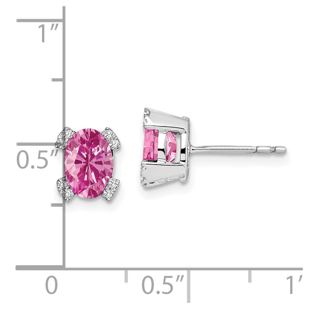 14k White Gold 7x5mm Oval Lab Created Pink Sapphire and Diamond Post Earrings