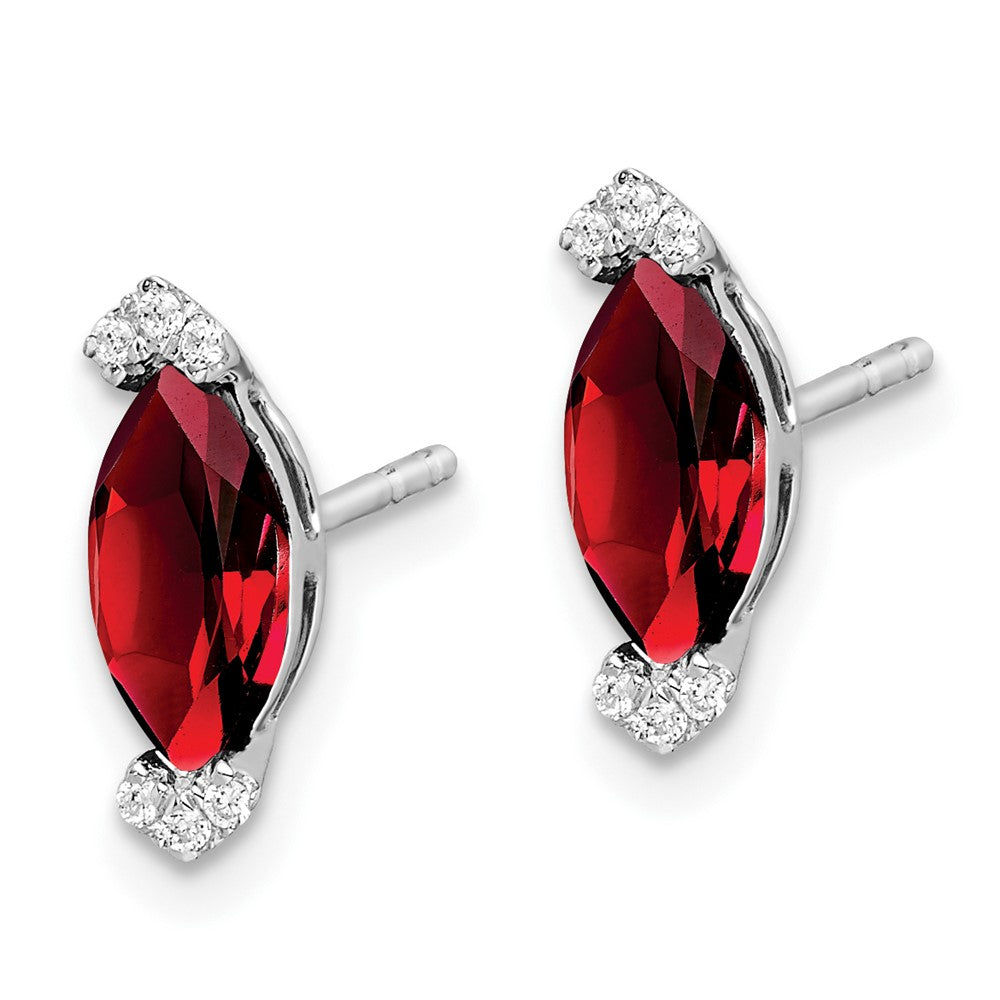 14k White Gold 8x4mm Marquise Garnet and .05 carat Diamond Post Earrings