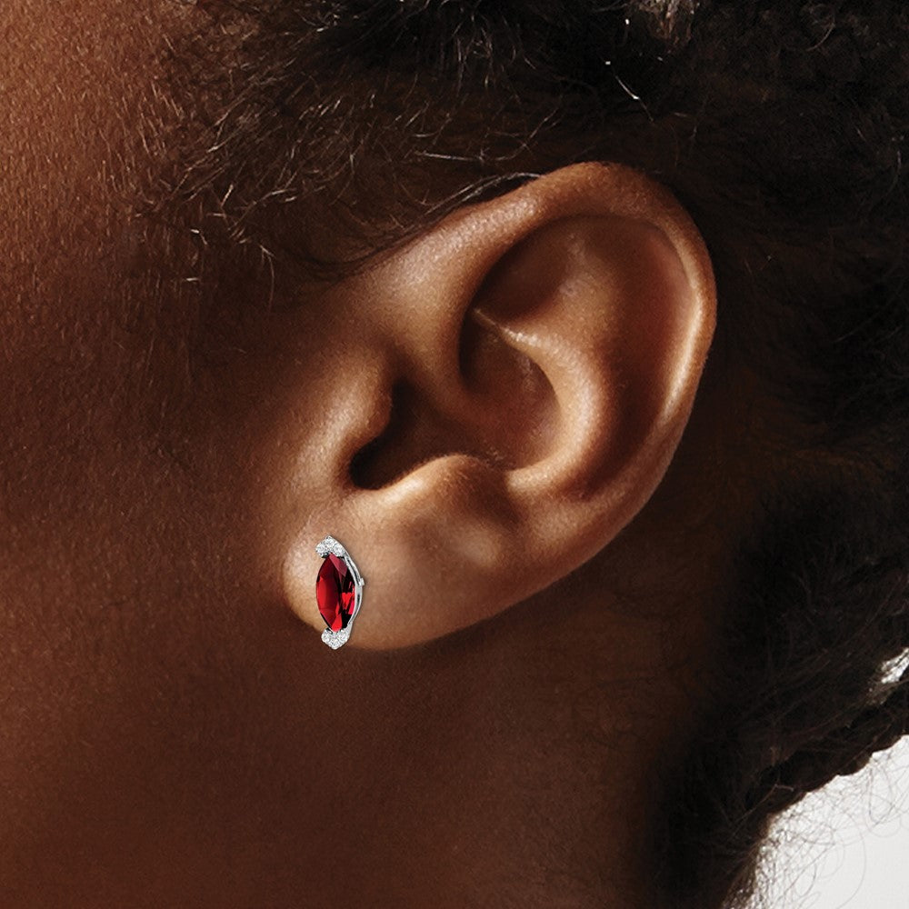 14k White Gold 8x4mm Marquise Garnet and .05 carat Diamond Post Earrings