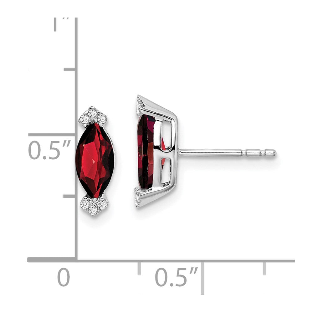 14k White Gold 8x4mm Marquise Garnet and .05 carat Diamond Post Earrings