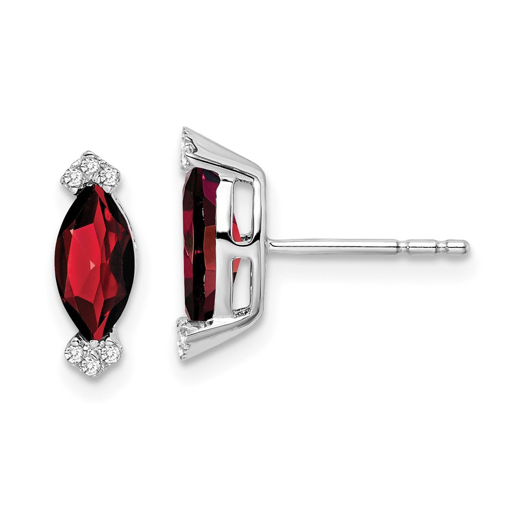 14k White Gold 8x4mm Marquise Garnet and .05 carat Diamond Post Earrings