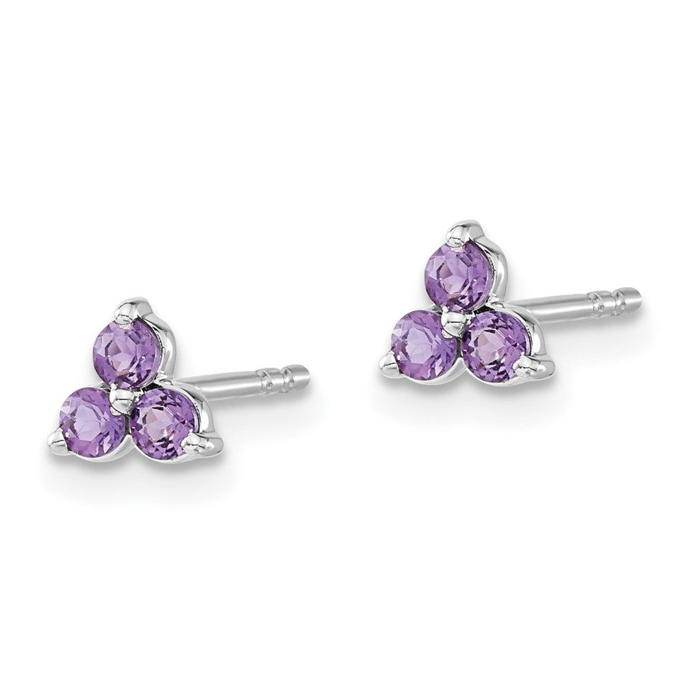 14k White Gold 3-stone Round Amethyst Triangle Post Earrings