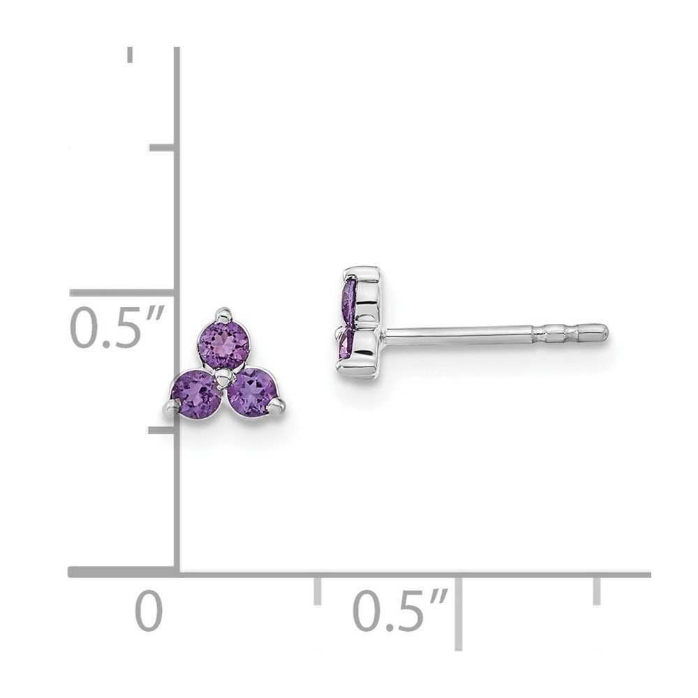 14k White Gold 3-stone Round Amethyst Triangle Post Earrings