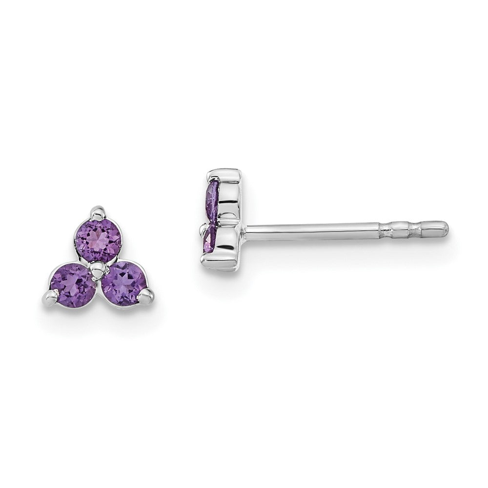 14k White Gold 3-stone Round Amethyst Triangle Post Earrings