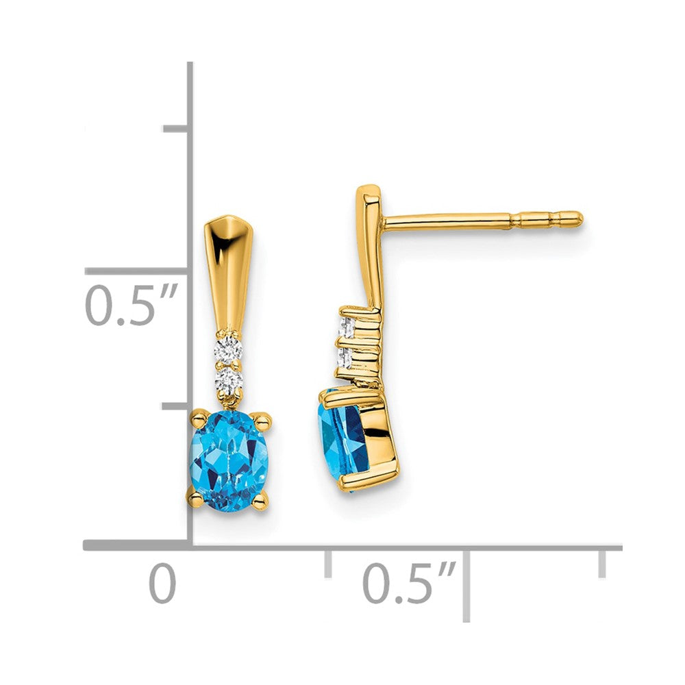14K 5x3 Oval December/Blue Topaz and Diamond Dangle Post Earrings