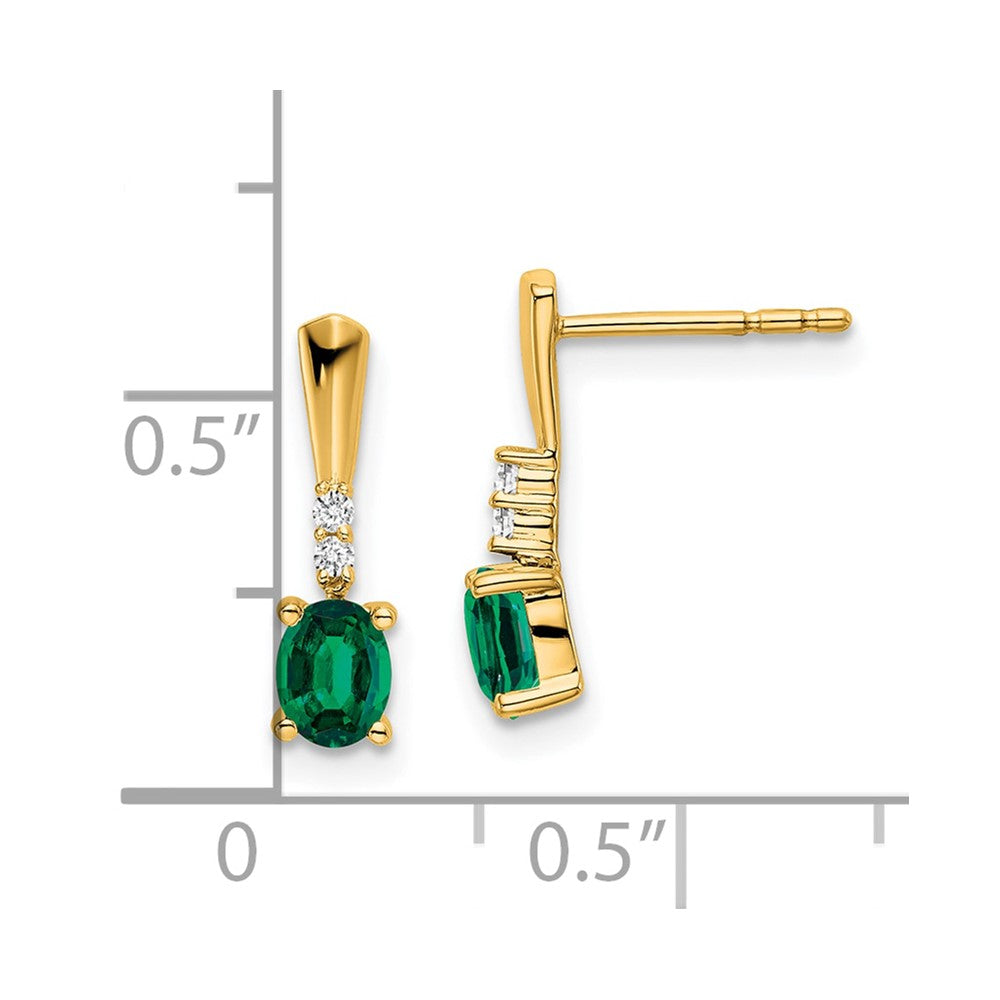 14K 5x3 Oval May/Lab Created Emerald and Diamond Dangle Post Earrings