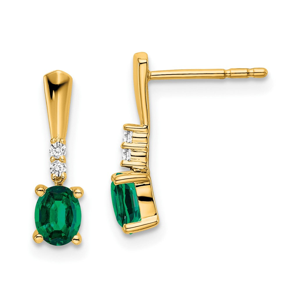 14K 5x3 Oval May/Lab Created Emerald and Diamond Dangle Post Earrings