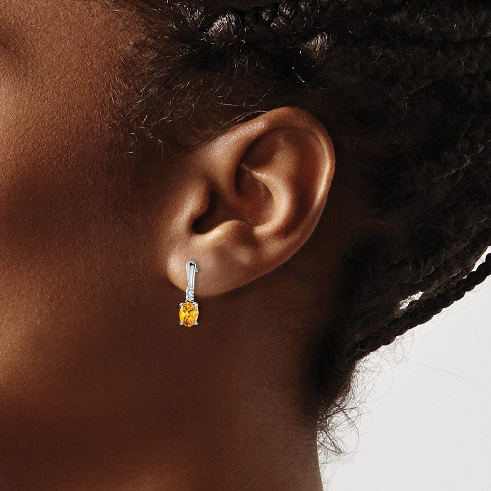 14k White Gold 5x3 Oval November/Citrine and Diamond Dangle Post Earrings