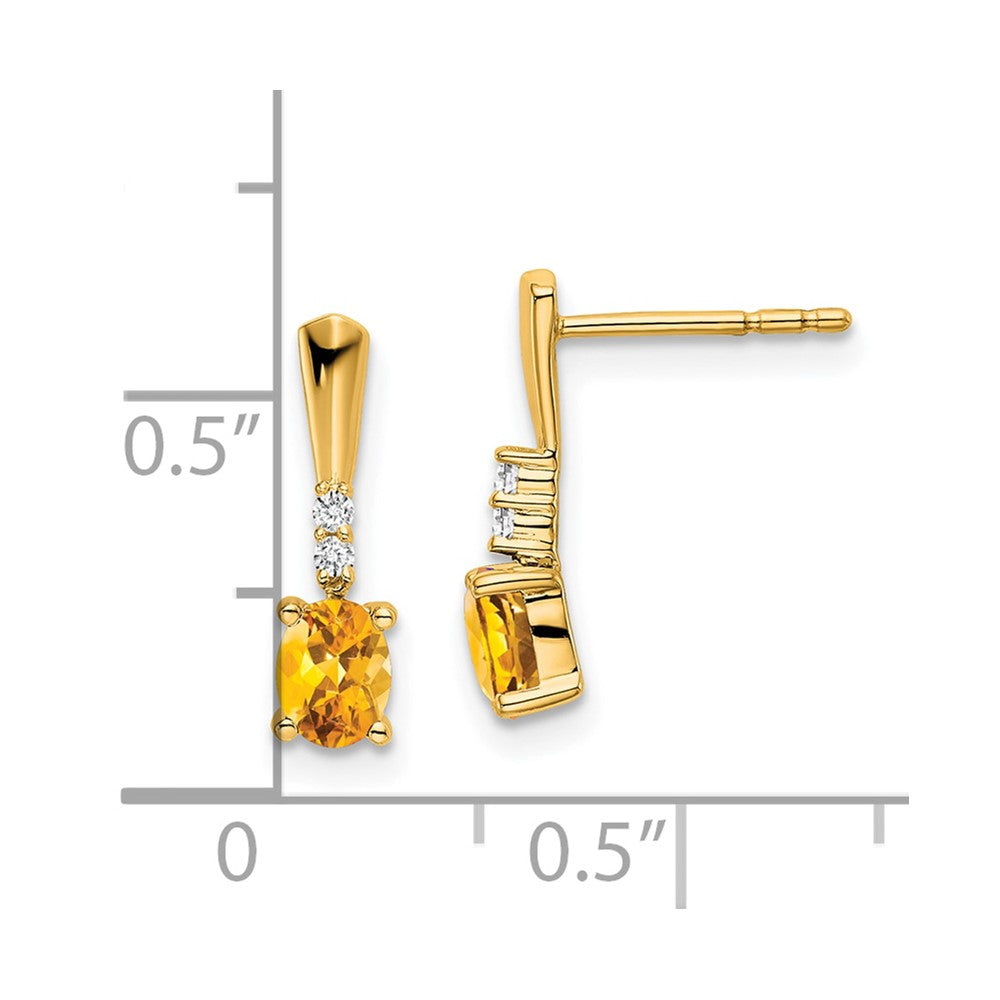 14K 5x3 Oval November/Citrine and Diamond Dangle Post Earrings