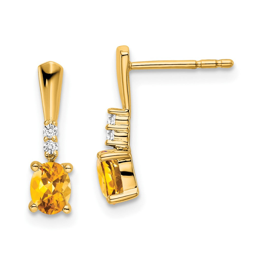 14K 5x3 Oval November/Citrine and Diamond Dangle Post Earrings