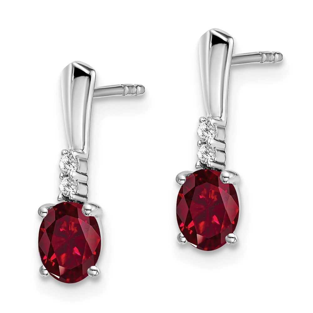 14k White Gold 5x3 Oval July/Lab Created Ruby and Diamond Dangle Post Earrings