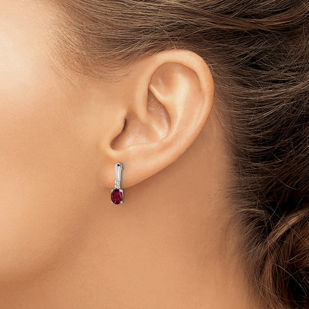 14k White Gold 5x3 Oval July/Lab Created Ruby and Diamond Dangle Post Earrings