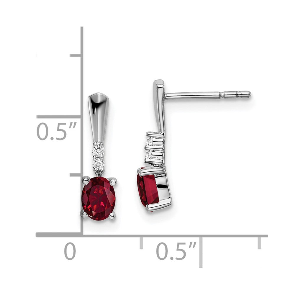 14k White Gold 5x3 Oval July/Lab Created Ruby and Diamond Dangle Post Earrings