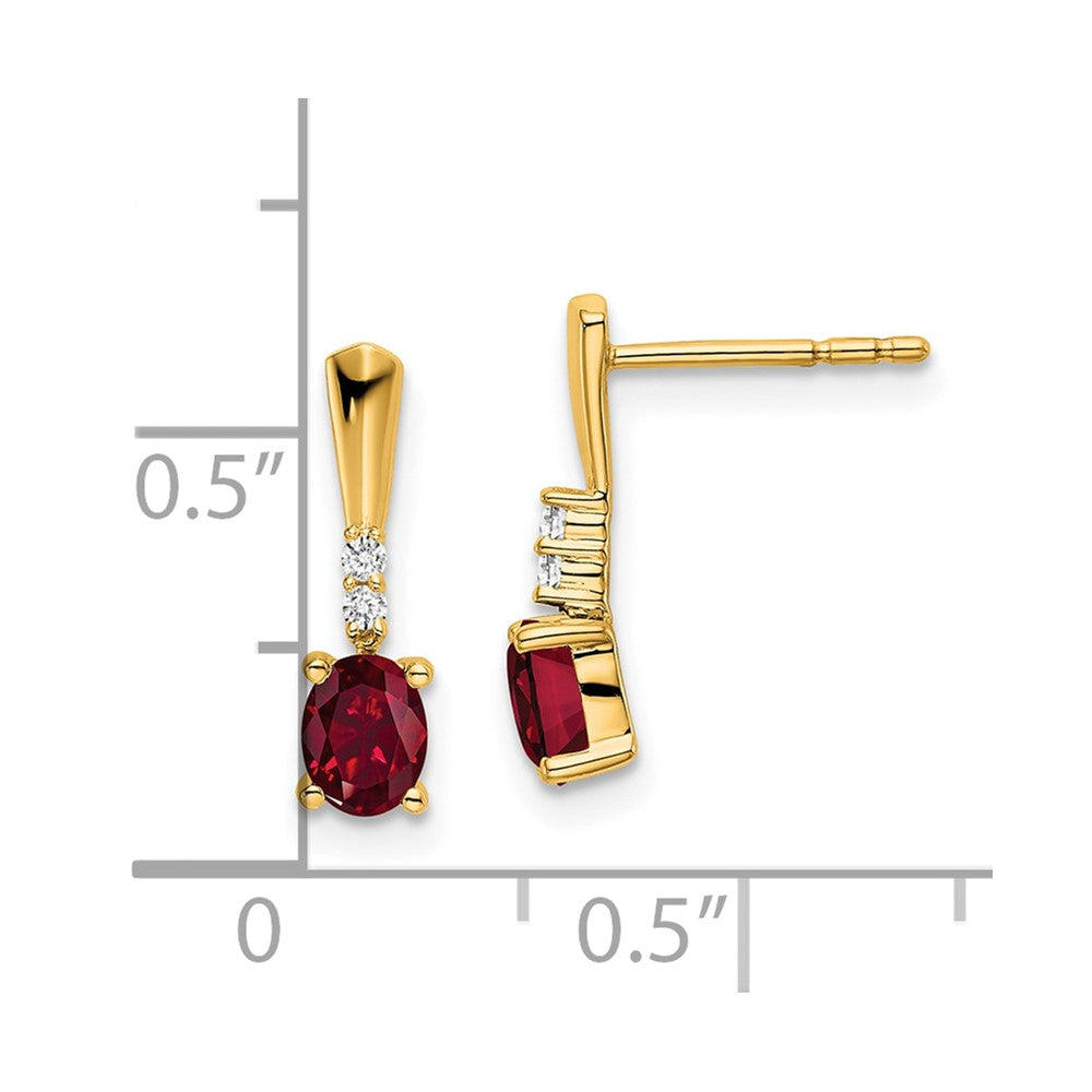 14K 5x3 Oval July/Lab Created Ruby and Diamond Dangle Post Earrings