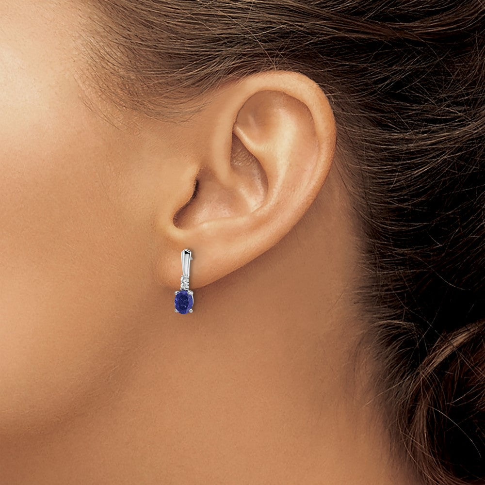 14k White Gold 5x3 Oval September/Lab Created Sapphire and Diamond Dangle Post Earrings