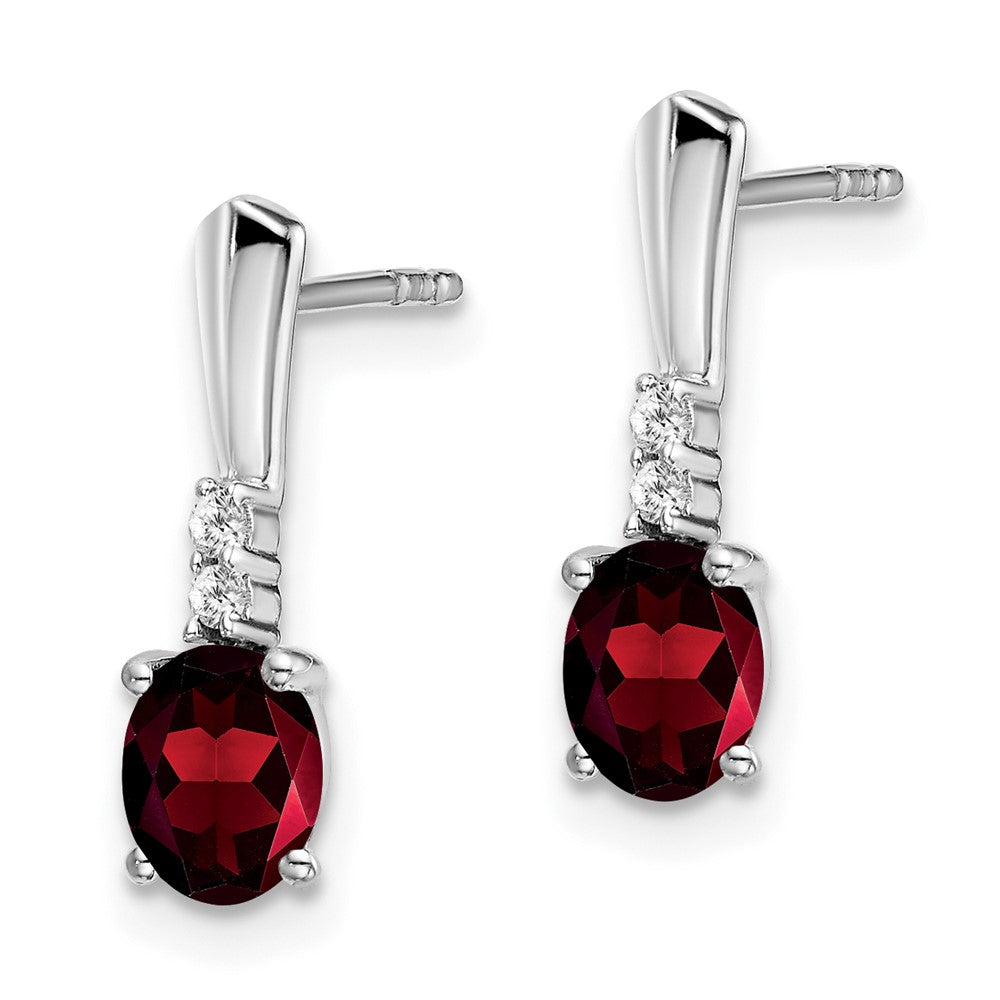 14k White Gold 5x3 Oval January/Garnet and Diamond Dangle Post Earrings