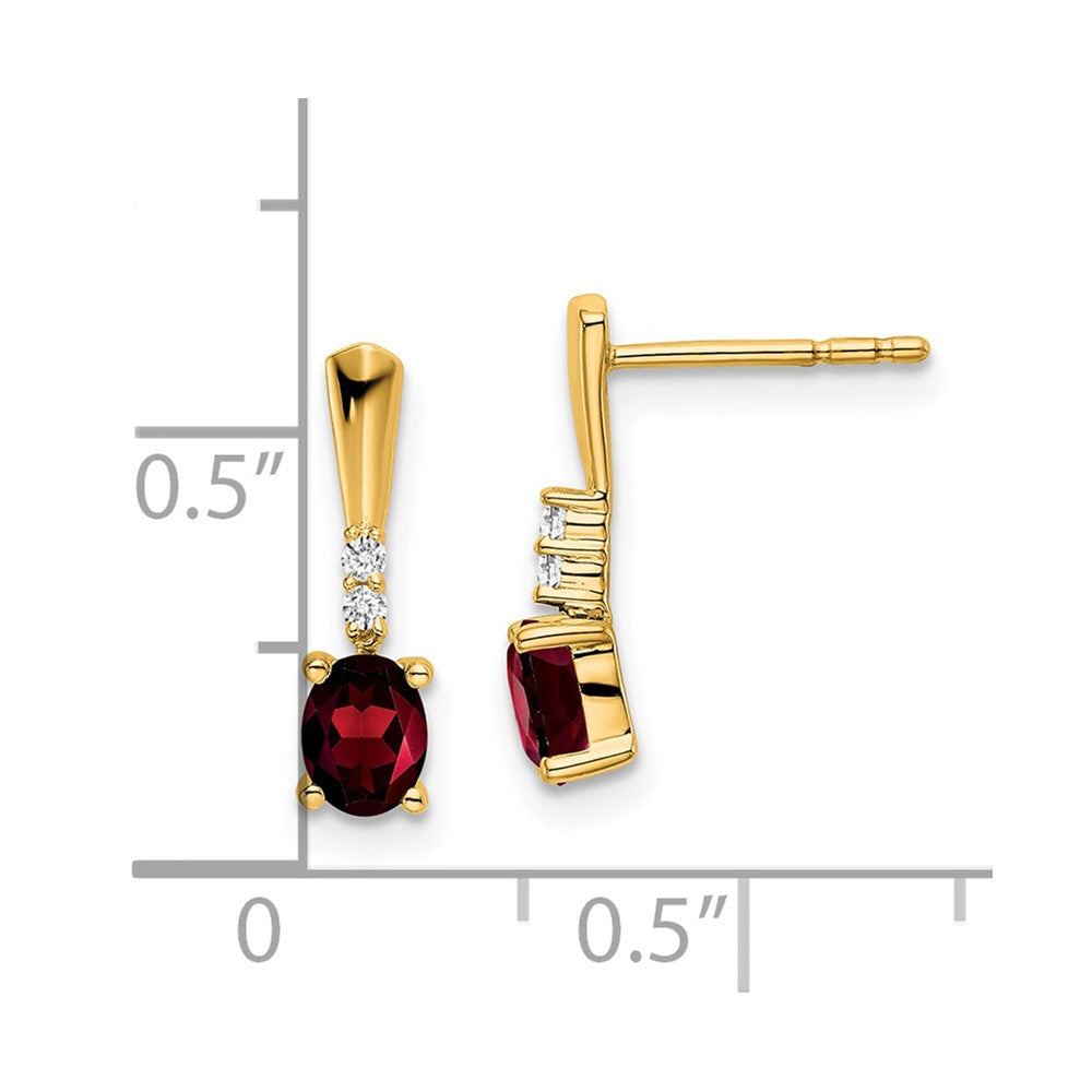 14K 5x3 Oval January/Garnet and Diamond Dangle Post Earrings