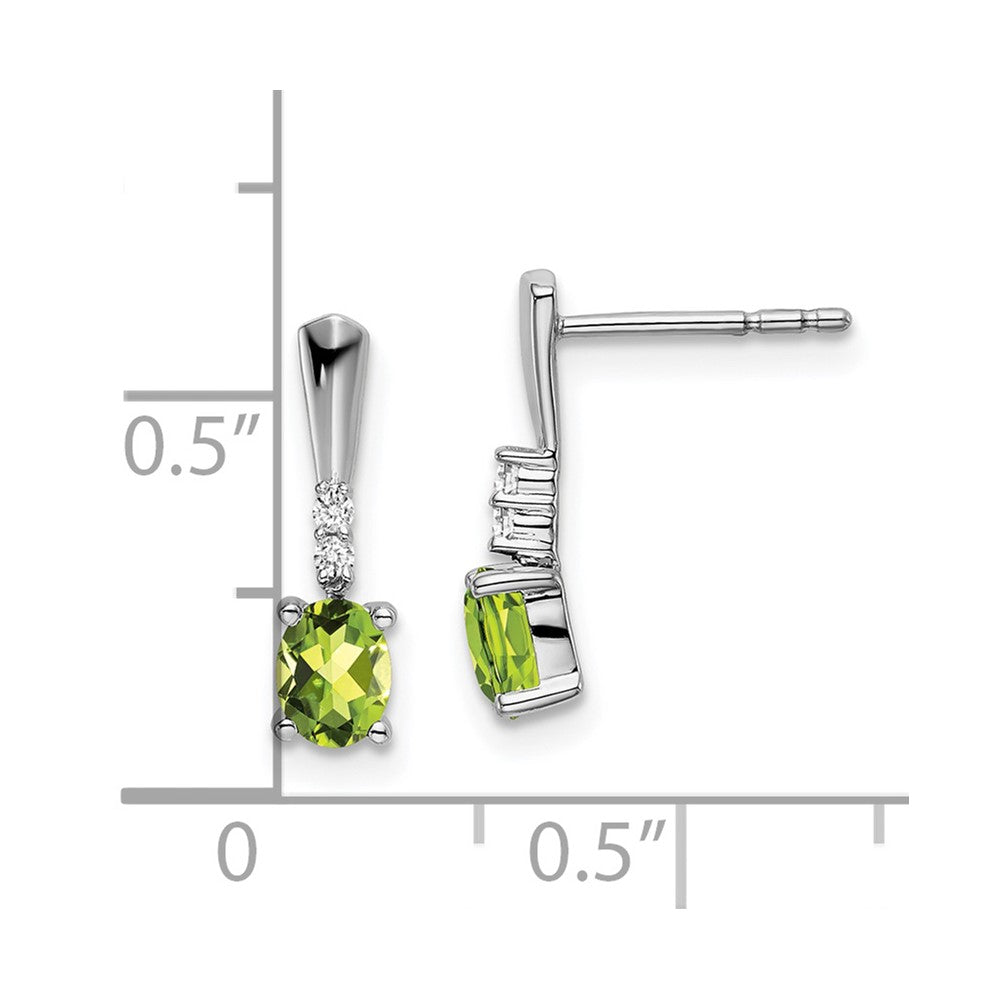 14k White Gold 5x3 Oval August/Peridot and Diamond Dangle Post Earrings