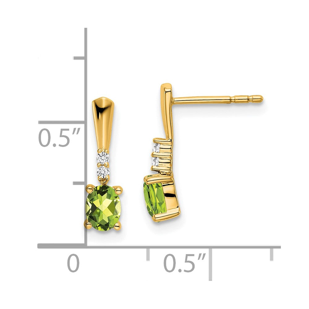 14K 5x3 Oval August/Peridot and Diamond Dangle Post Earrings