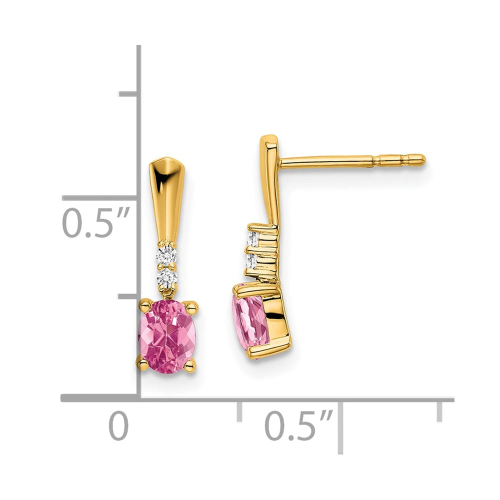 14K 5x3 Oval October/Pink Tourmaline and Diamond Dangle Post Earrings