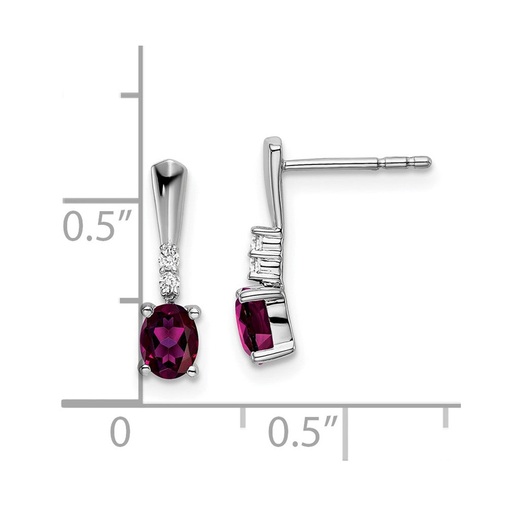 14k White Gold 5x3 Oval June/Rhodolite Garnet and Diamond Dangle Post Earrings
