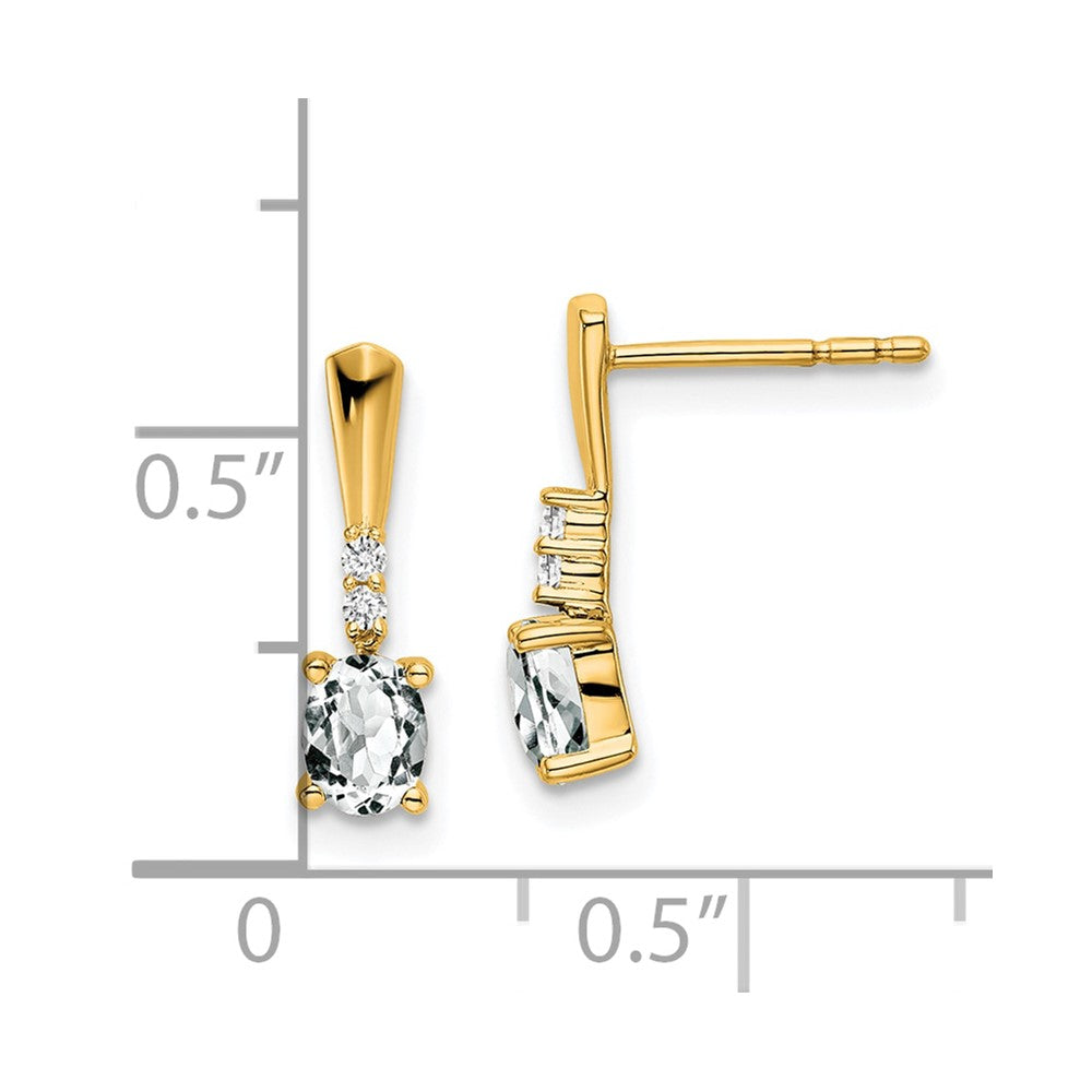 14K 5x3 Oval April/White Topaz and Diamond Dangle Post Earrings