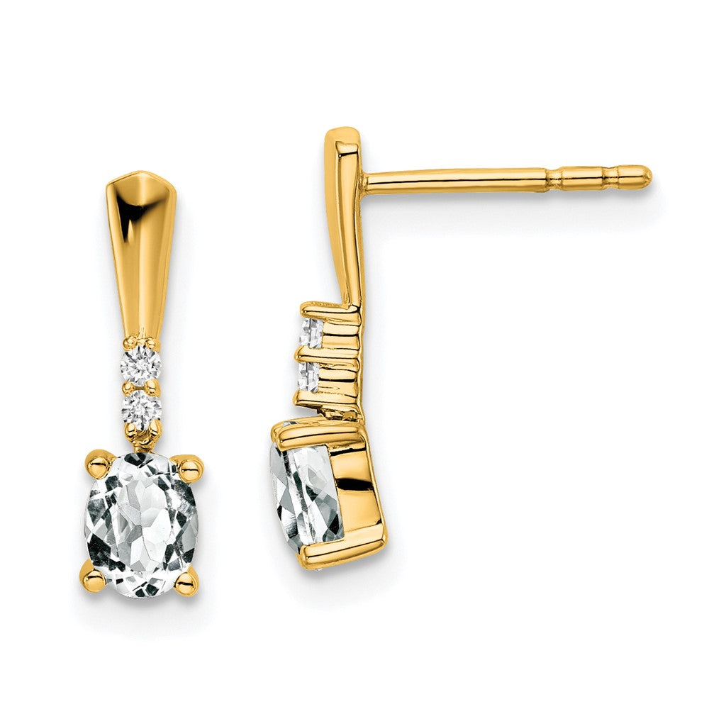 14K 5x3 Oval April/White Topaz and Diamond Dangle Post Earrings