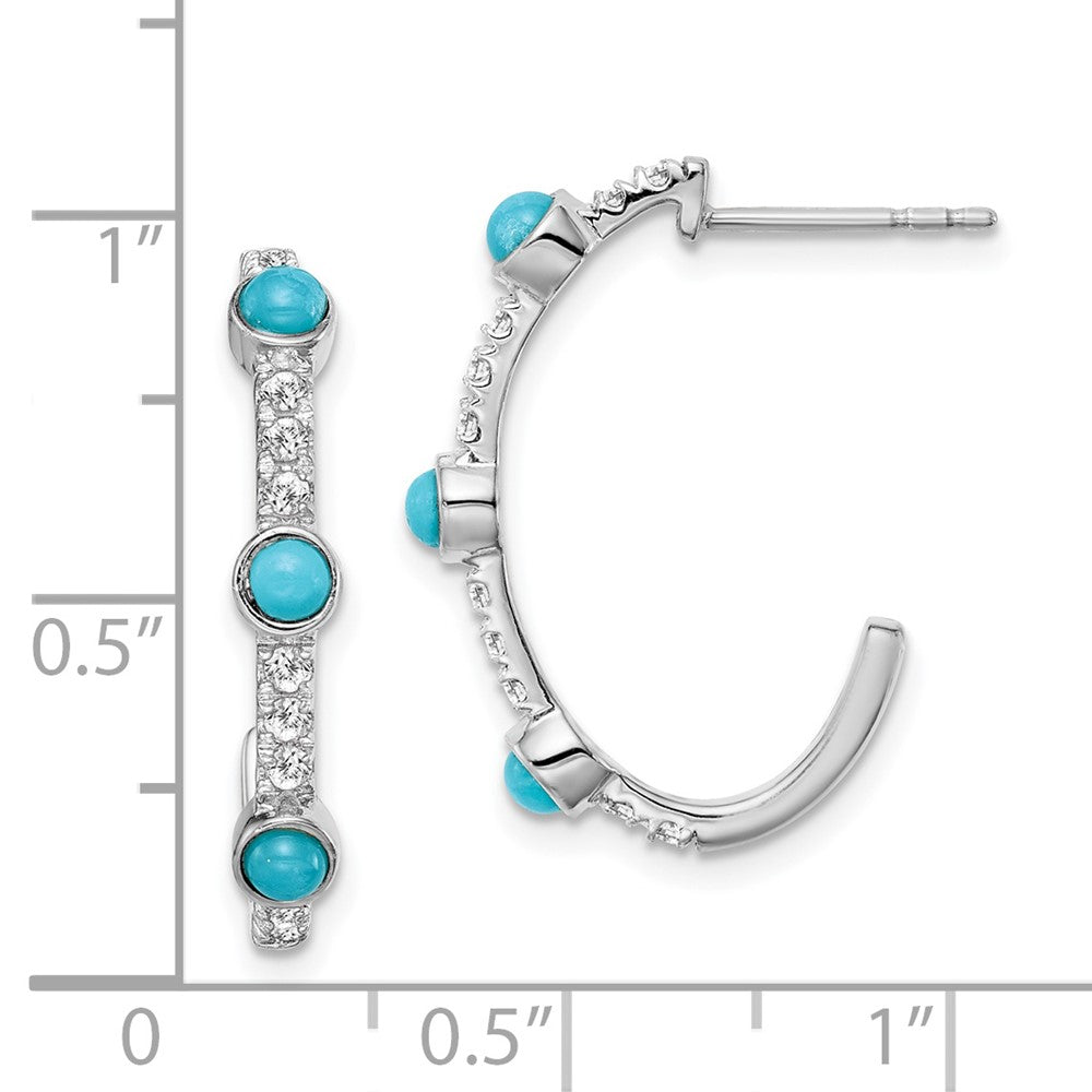 14k White Gold Turquoise and White Topaz J-hoop Post Earrings