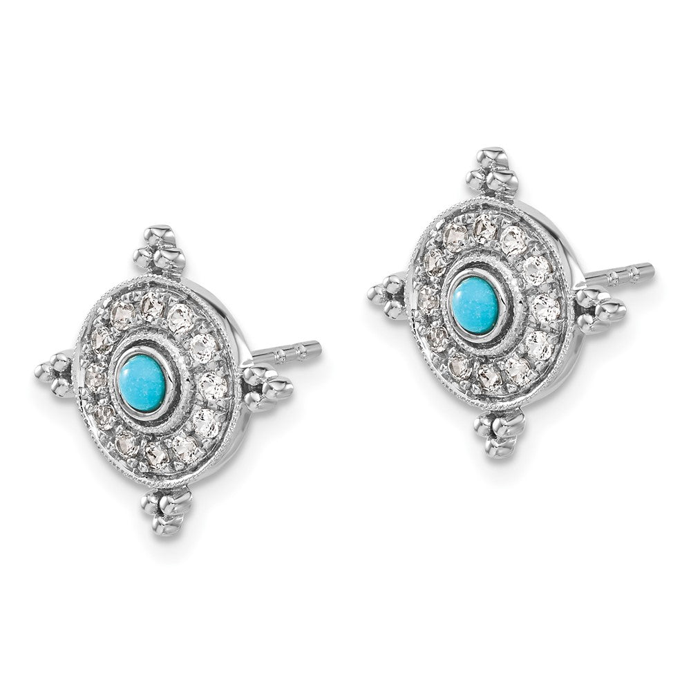 14k White Gold Turquoise and White Topaz Shield Post Earrings