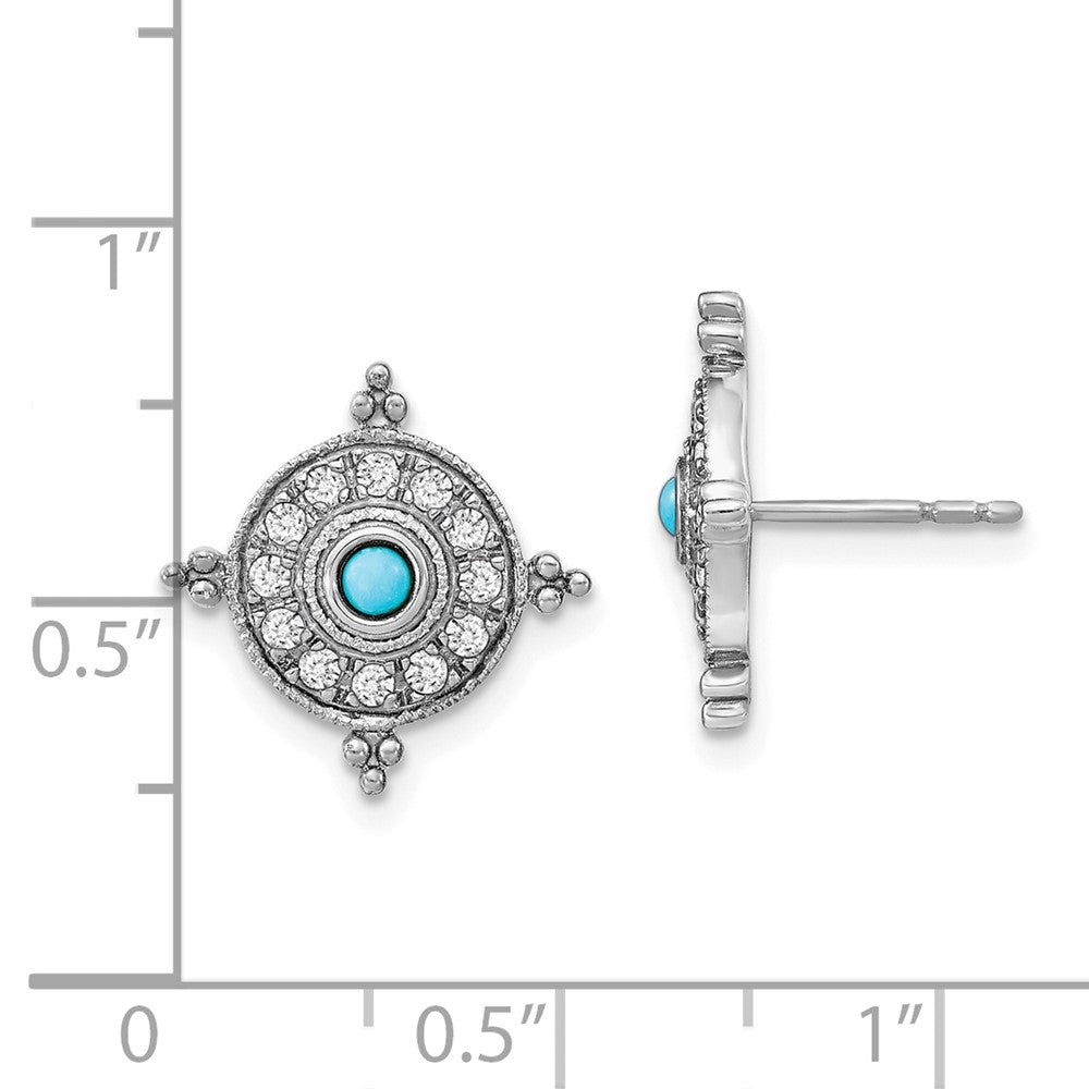 14k White Gold Turquoise and White Topaz Shield Post Earrings
