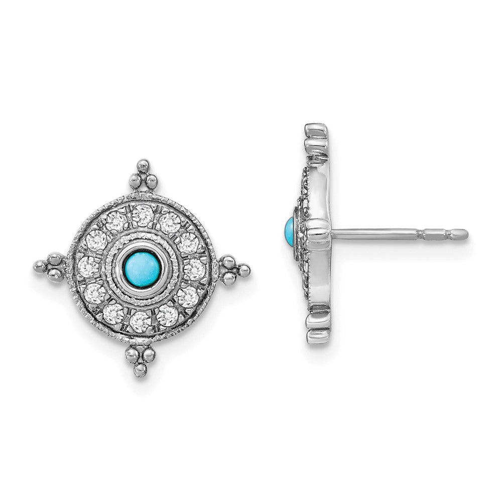 14k White Gold Turquoise and White Topaz Shield Post Earrings