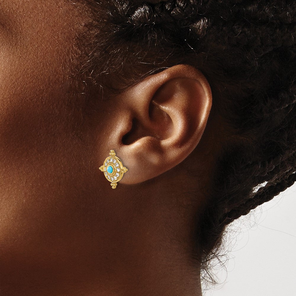 14k Turquoise and White Topaz Shield Post Earrings