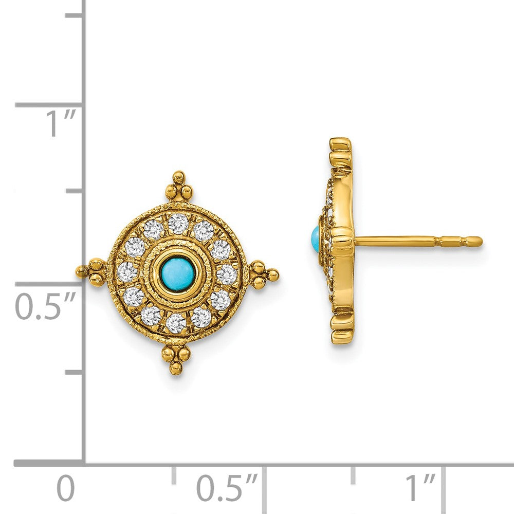 14k Turquoise and White Topaz Shield Post Earrings